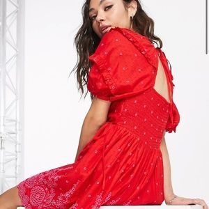 Top shop broderie wrap puff sleeve mini dress